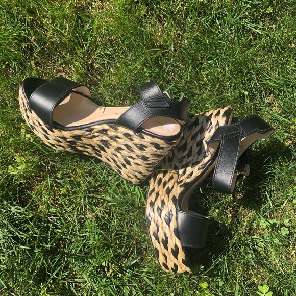 Karen Millen Black Straw Wedges - Picture 7 of 8